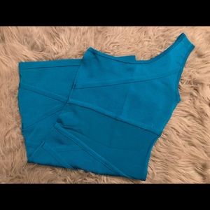 Bebe Bright Blue One Shoulder Dress